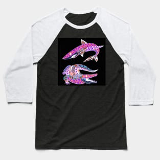 shark and crocodille ecopop pattern in dark Baseball T-Shirt